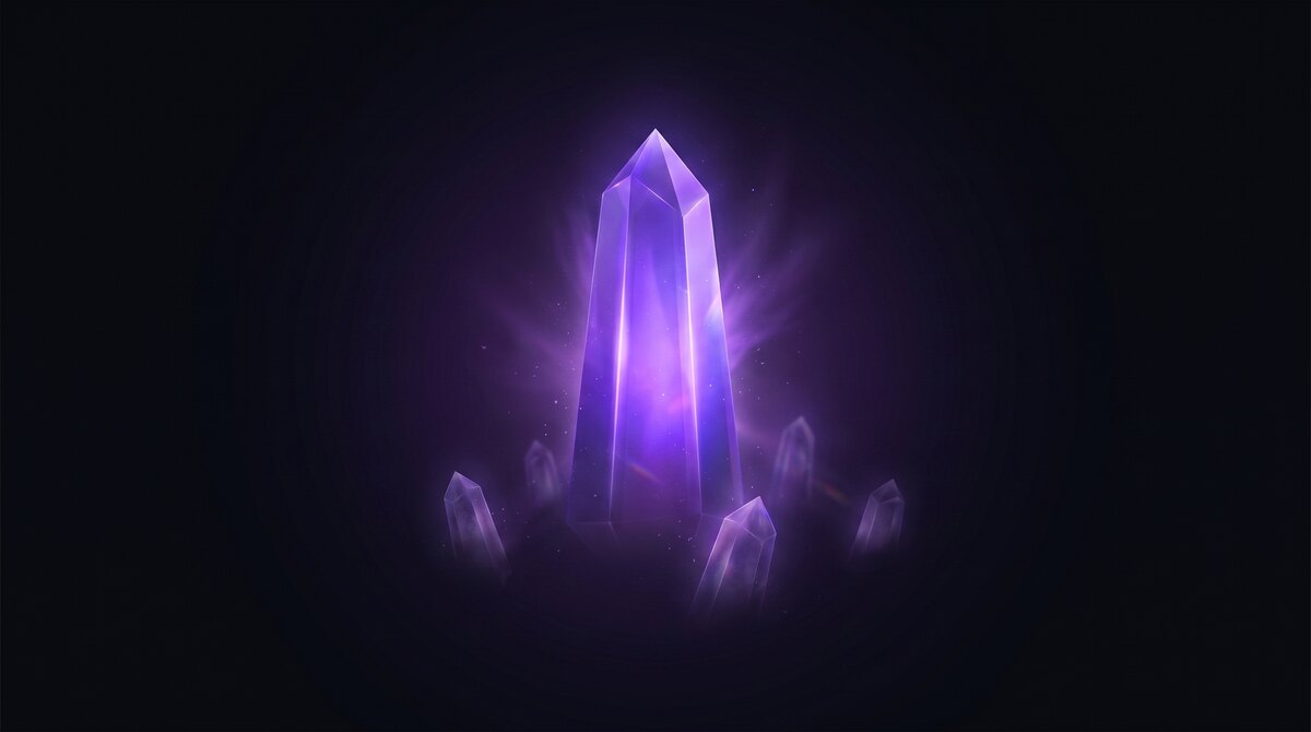 Claude Fable 5 shown as a glowing purple monolith above smaller model crystals.