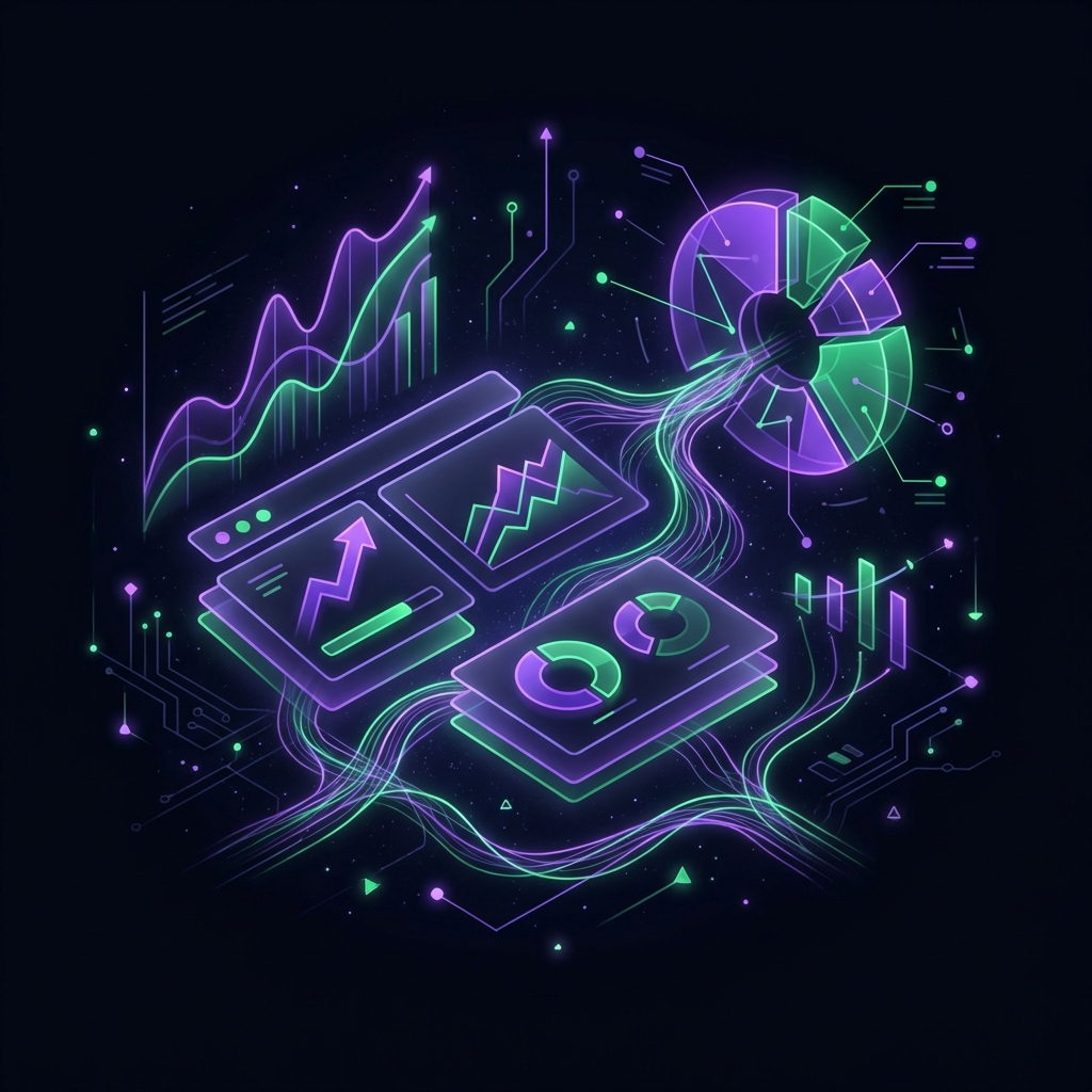 AI agent generating business intelligence dashboards — revenue trends, funnel analysis, and KPI tracking from Google Analytics, Stripe, and production databases