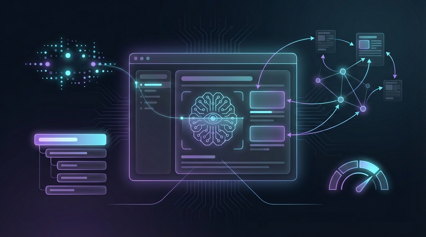 AI agent auditing a blog article for SEO — analyzing keyword density, heading structure, internal linking, and readability
