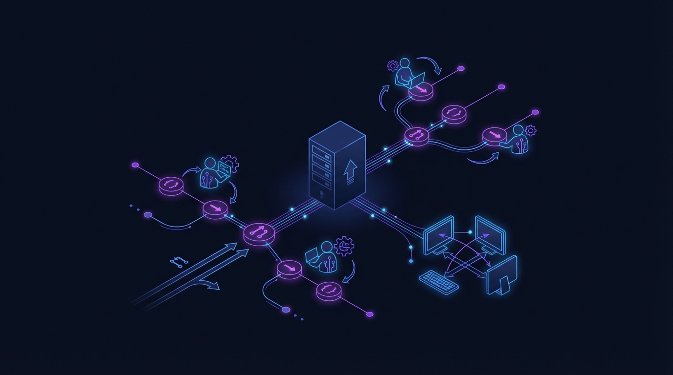 AI agents working in a shared development environment — managing branches, collaborating on code, and pushing changes on a VPS